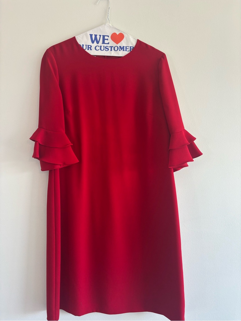 Hobbs London Elegant Red Ruffle-Sleeve Shift Dress